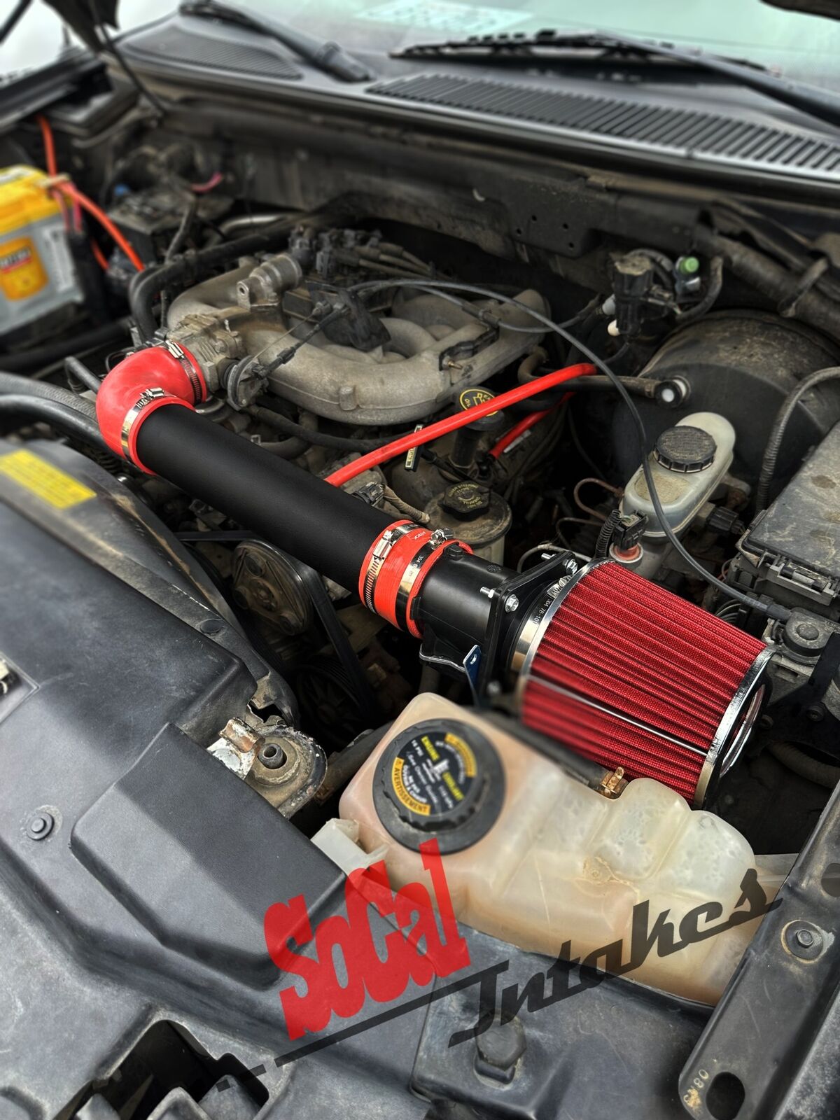 BLACK COATED RED Air Intake Kit For 1997-2003 FORD F-150 F150 PICKUP 4.2L V6 OHV