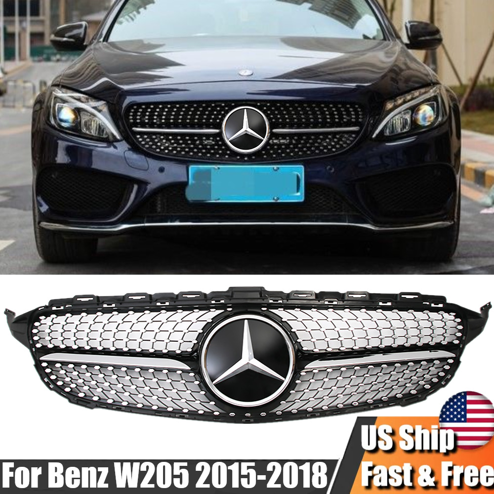 Diamond Front Grille Grill For Mercedes Benz W205 C200 C250 C300 C350 2015-2018