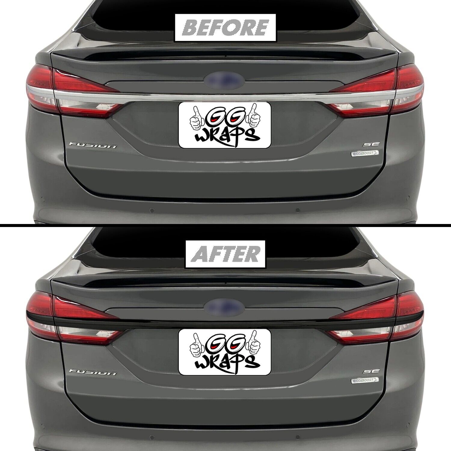 Chrome Delete Blackout Overlay for 2017-18 Ford Fusion Rear Back Trunk Trim 