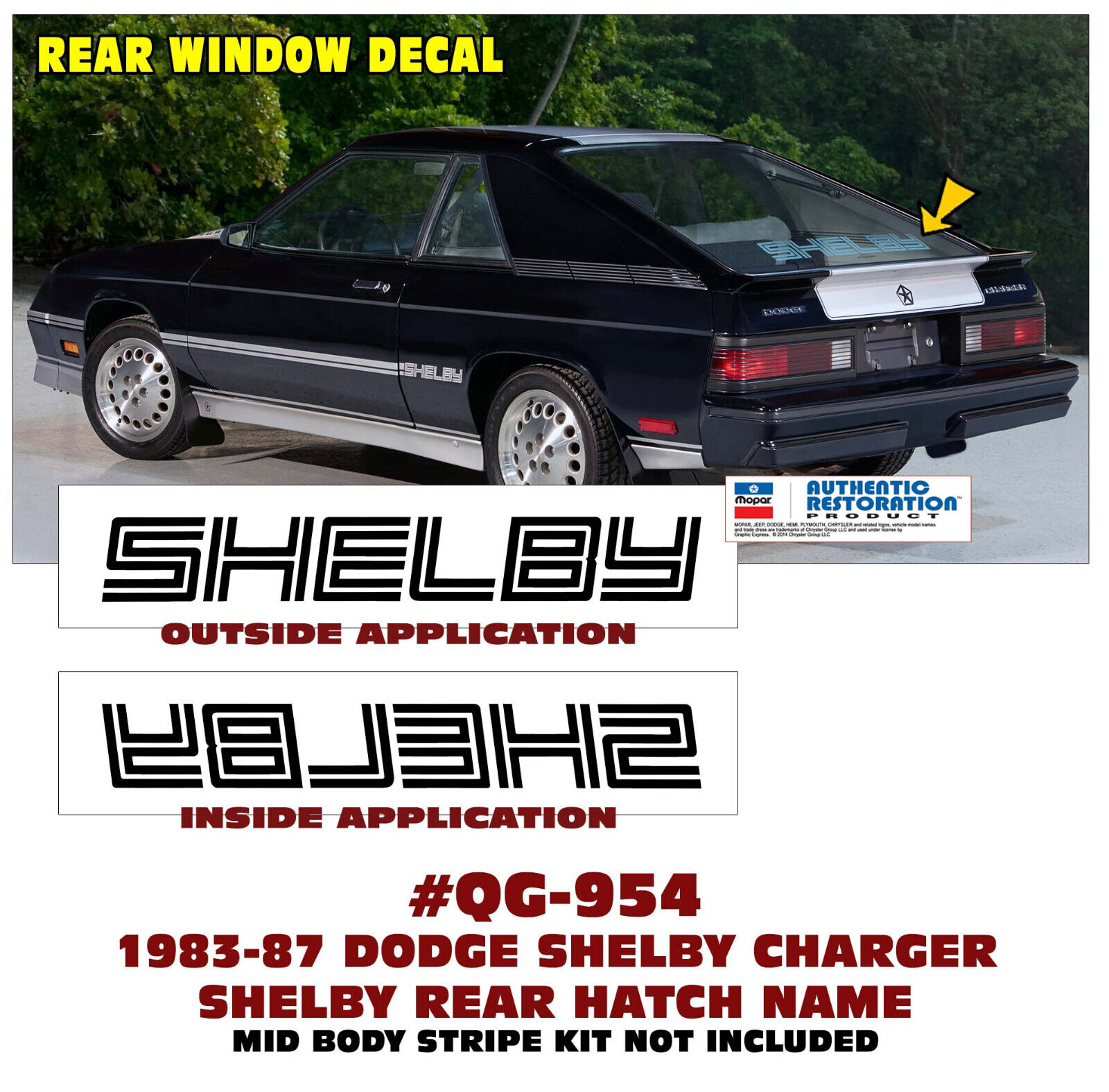 SP QG-954 1983-1987 DODGE SHELBY CHARGER - SHELBY HATCH NAME - LICENSED