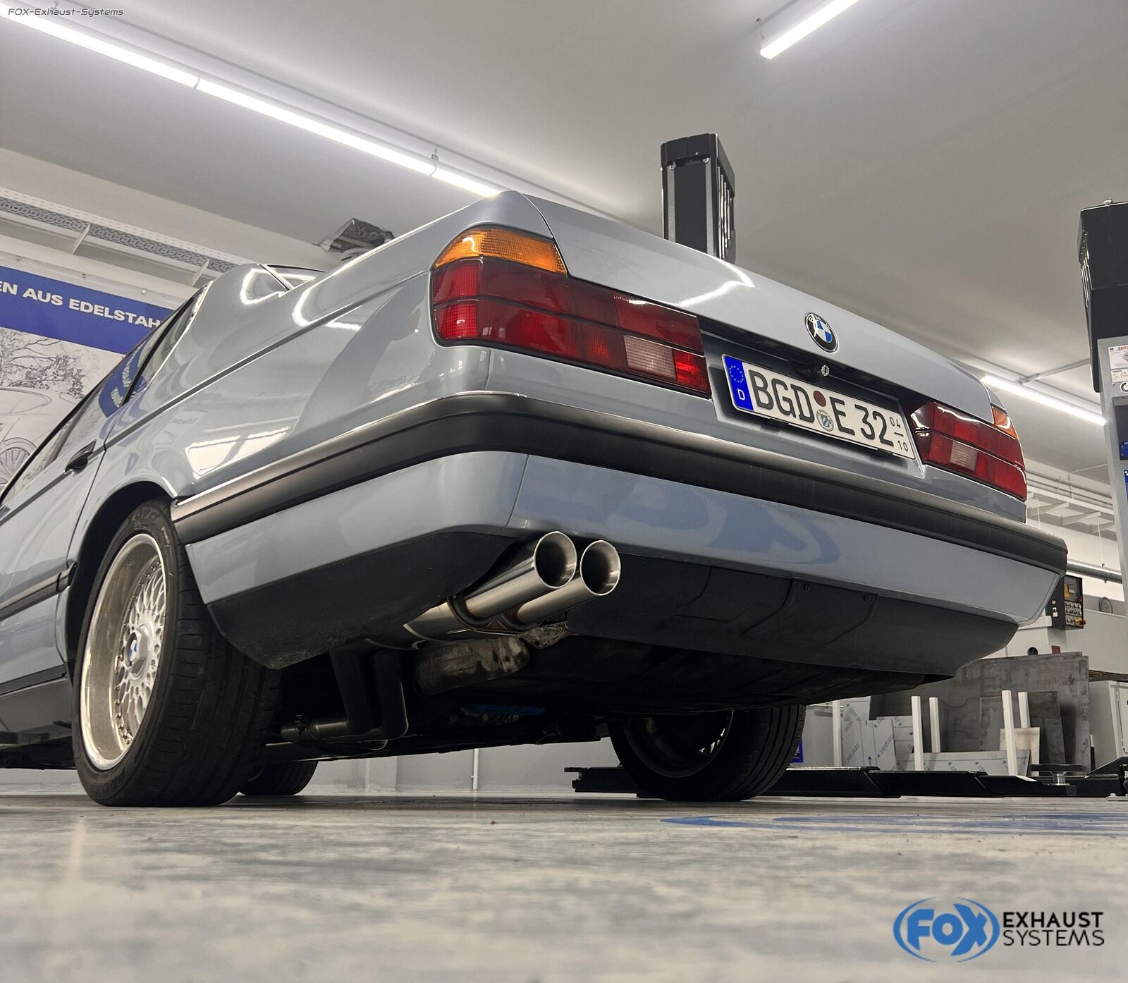 Stainless Steel Sportauspuff-Komplettanlage BMW 7er E32 740i 2x76mm Bevelled