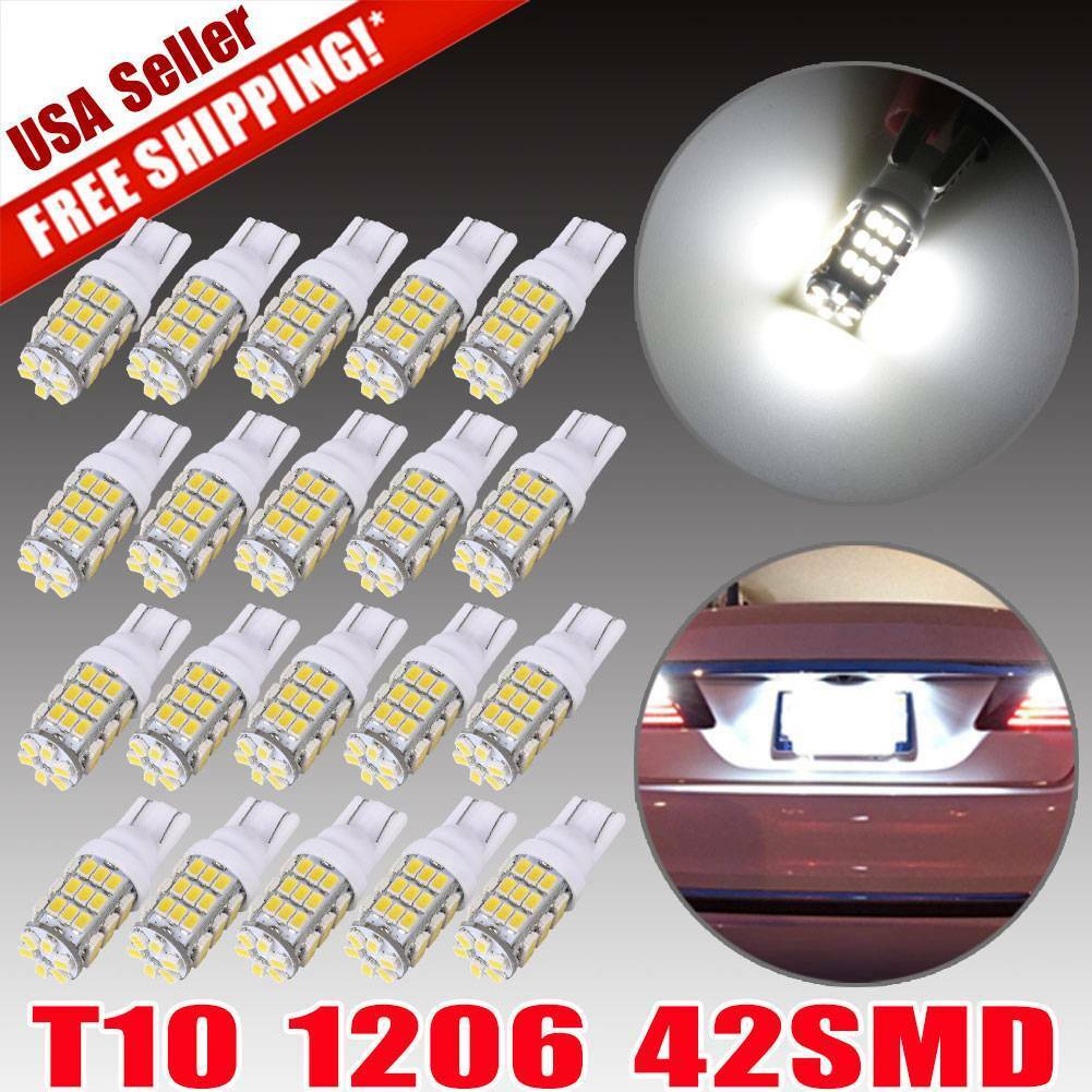 20x T10 42SMD Wedge LED Bulbs License Plate Trunk Interior Lights 6000K White