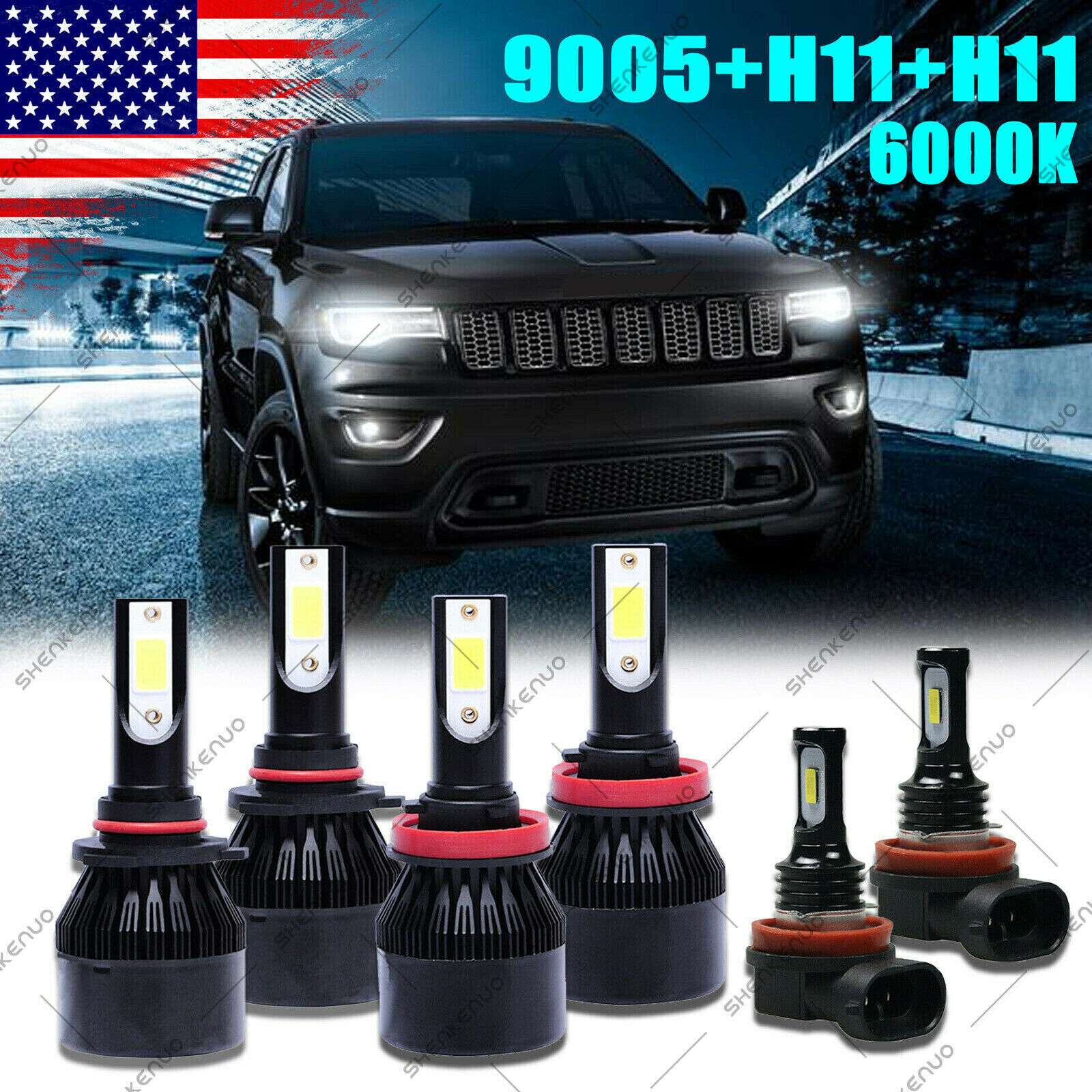 For Jeep Grand Cherokee 2014-2018 Combo LED Headlights+Fog Light Bulbs Kit 6000K
