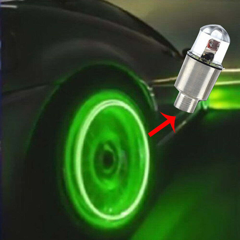 4x Car Tire Tyre Wheel Dust Stem Air Valve Cap Green LED Light Cover Accessories