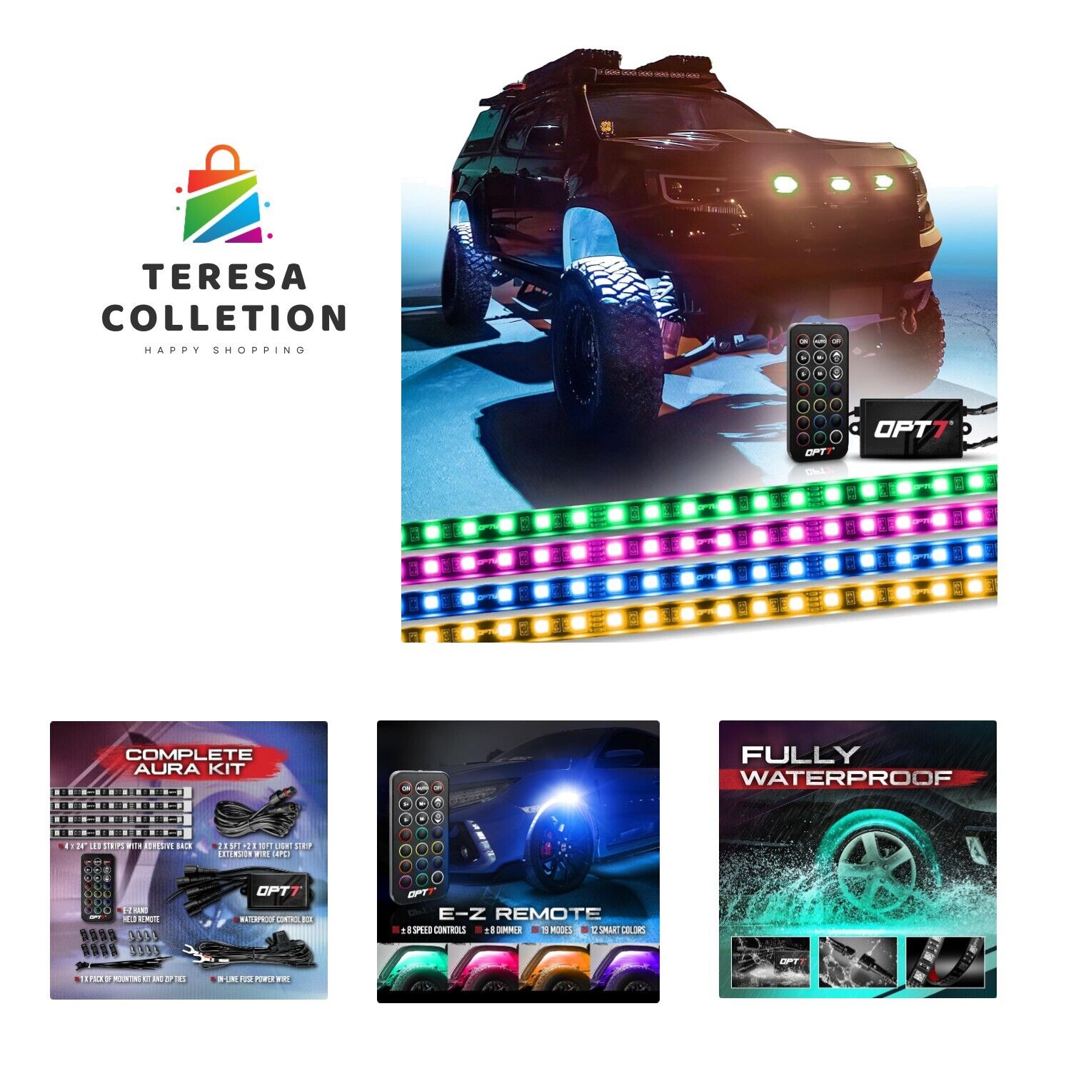 Aura Wheel Well RGB Lights with Remote Control, Multicolor Tire Rim Lights fo...