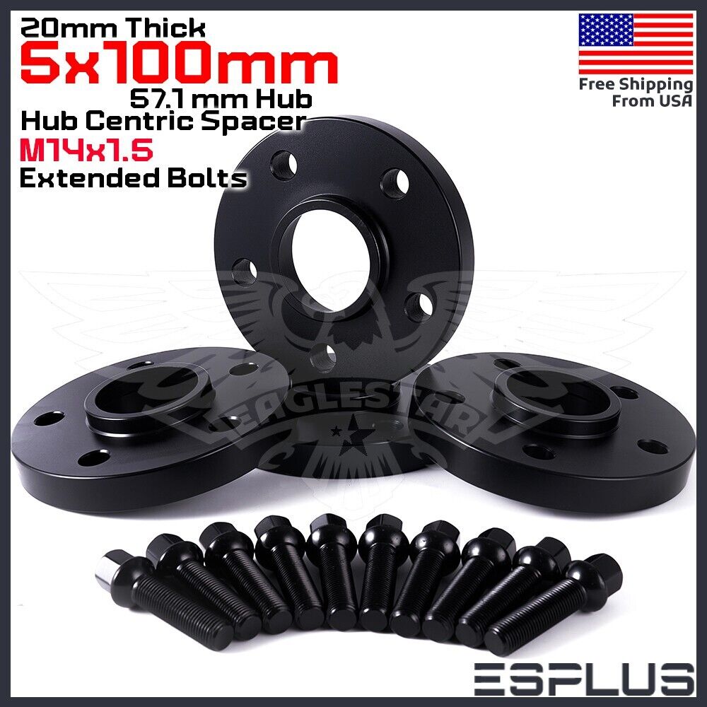 4x 20mm Audi Hub Centric Spacer 5x100 mm 57.1 mm + Extended Bolt Fit A1/A3/S3/TT