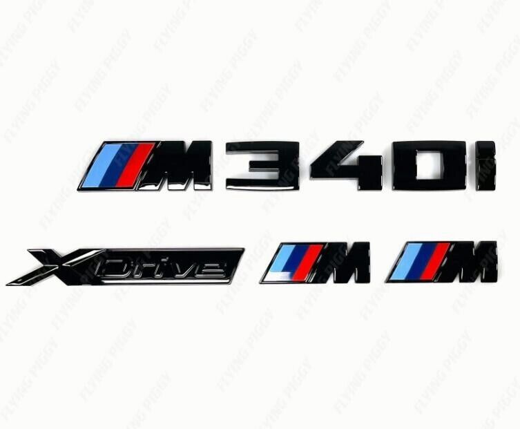 for 3 Series GlossBlack Emblem M340i+XDrive+M logox2 Rear Trunk and Fender Badge