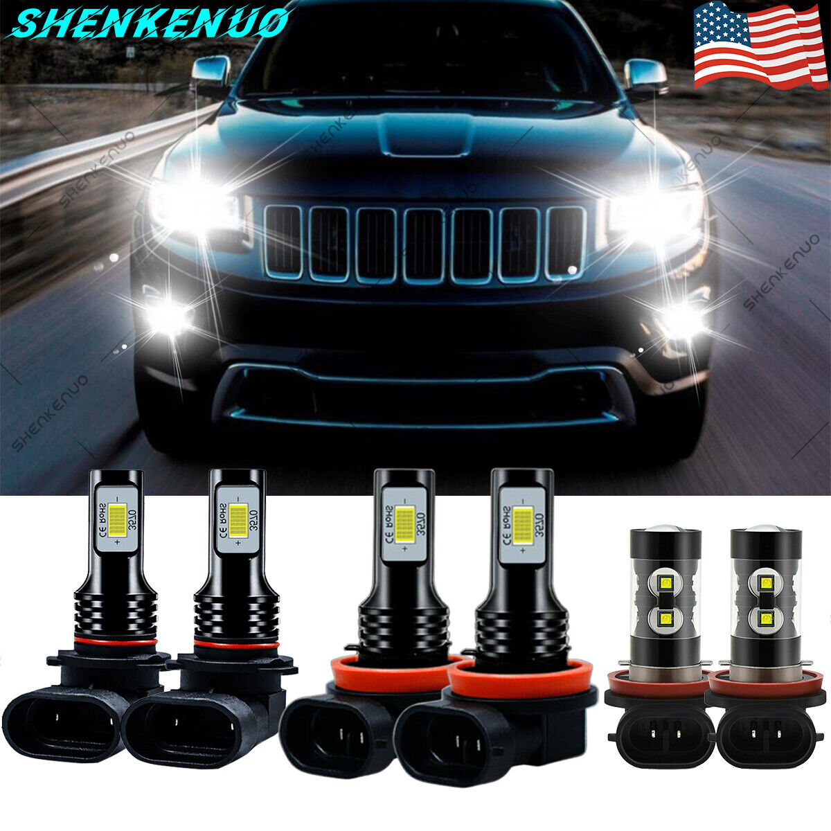 For Jeep Grand Cherokee 2014-2018 Combo 6x 2Side 6000K LED Headlight + Fog Bulbs