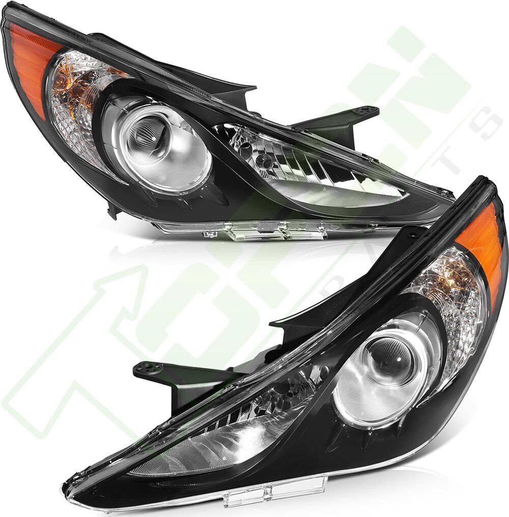 For 2011- 2014 Hyundai Sonata Headlights Assembly Pair Headlamp Black Left+Right