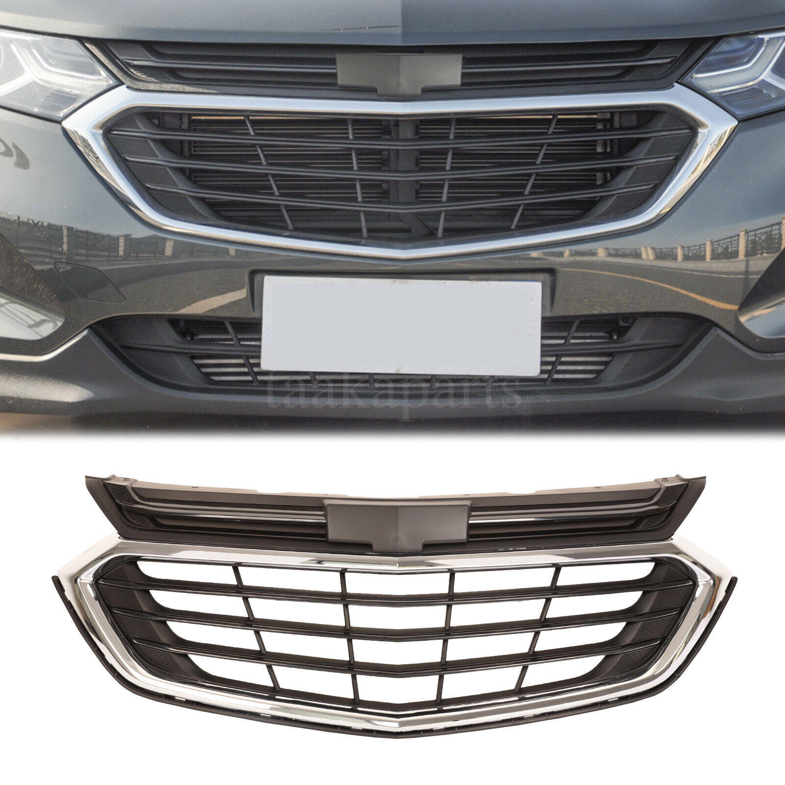 Front Bumper Grille Upper Grill w/Chrome Trim For Chevrolet Equinox 2018-2021