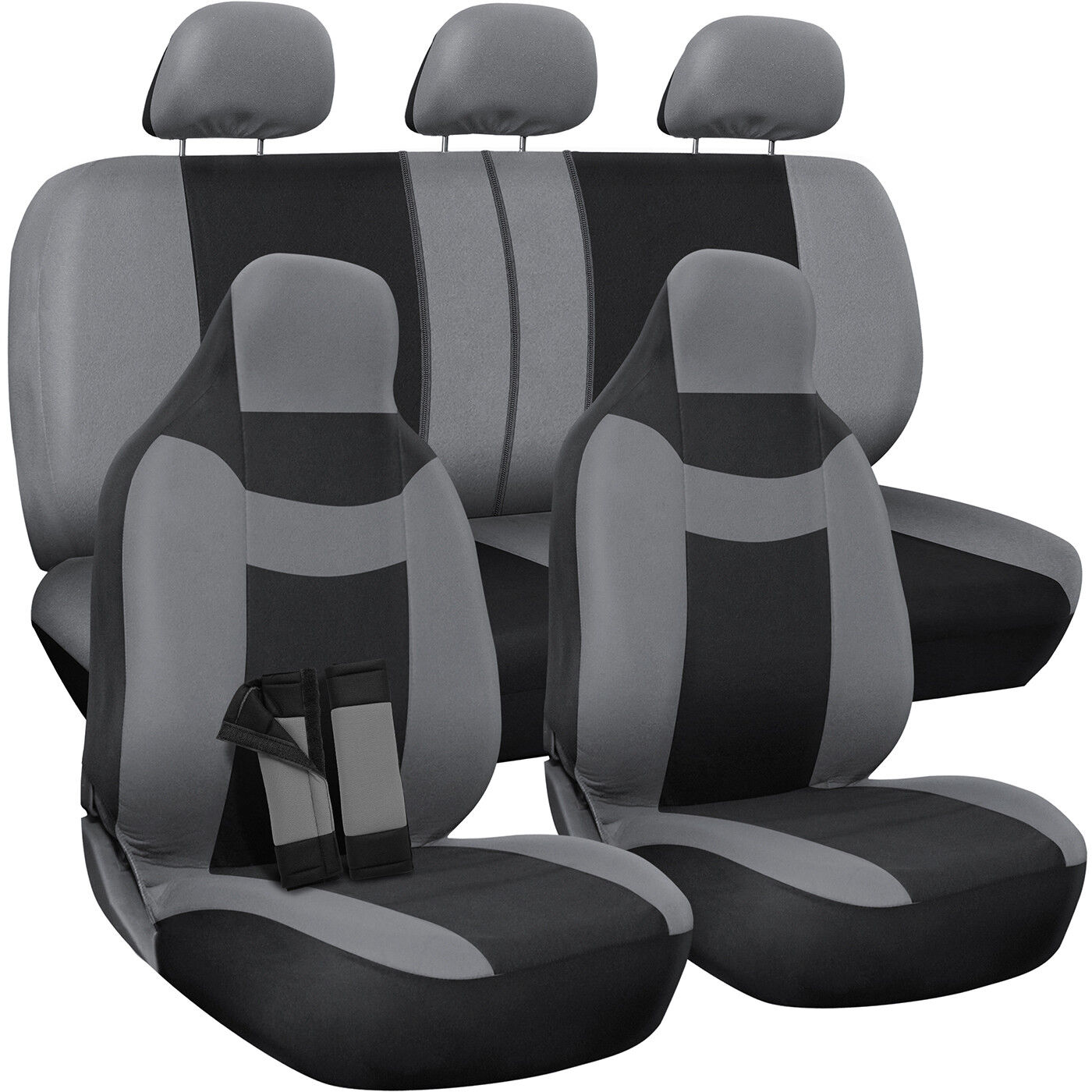 Seat Cover Complete Set for Car Truck SUV Van - Flat Poly Cloth Fabric- 10 Piece