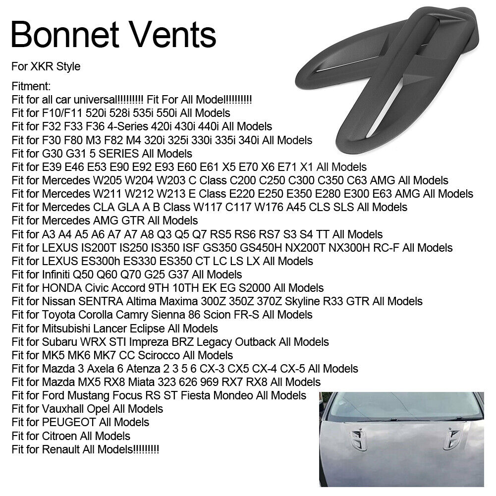 2PCS Bonnet Air Vents For XKR Style Car Refitting For 3 MX5 RX8⁺