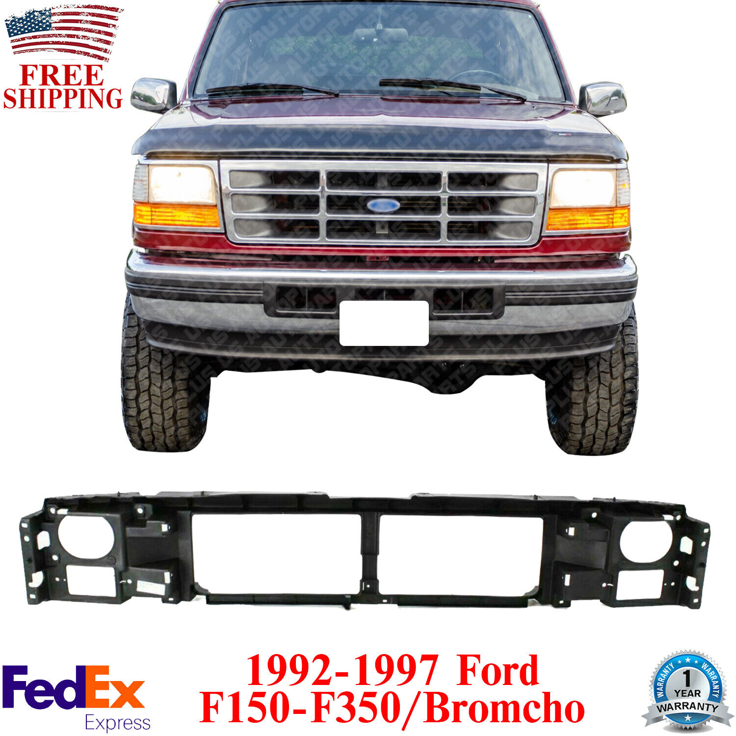 Grille Mounting Header Panel For 1992-1997 Ford F-150 F-250 F-350 Ford Bronco