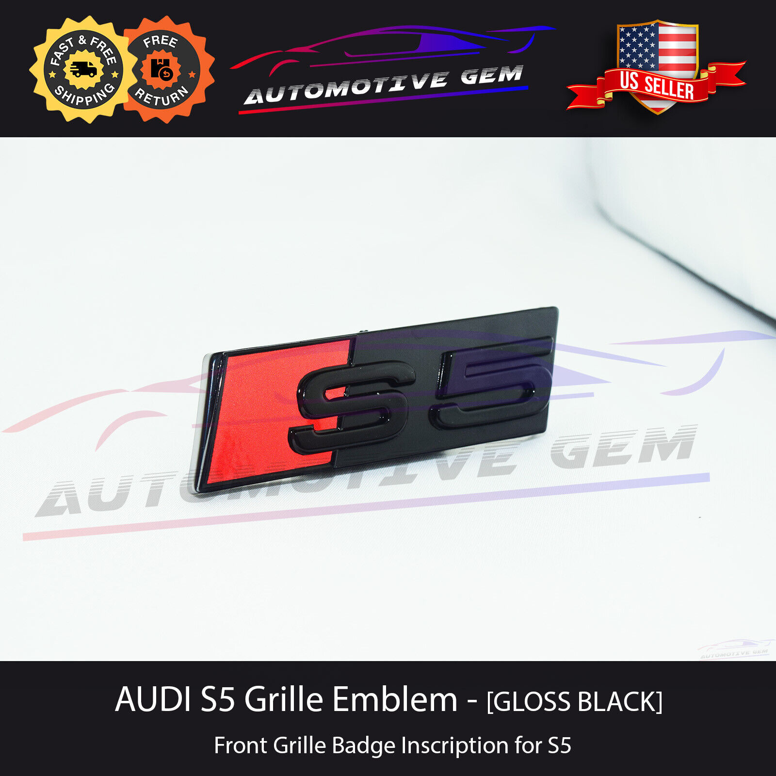 Audi S5 Front Grille Badge GLOSS BLACK Emblem S line Inscription Nameplate A5