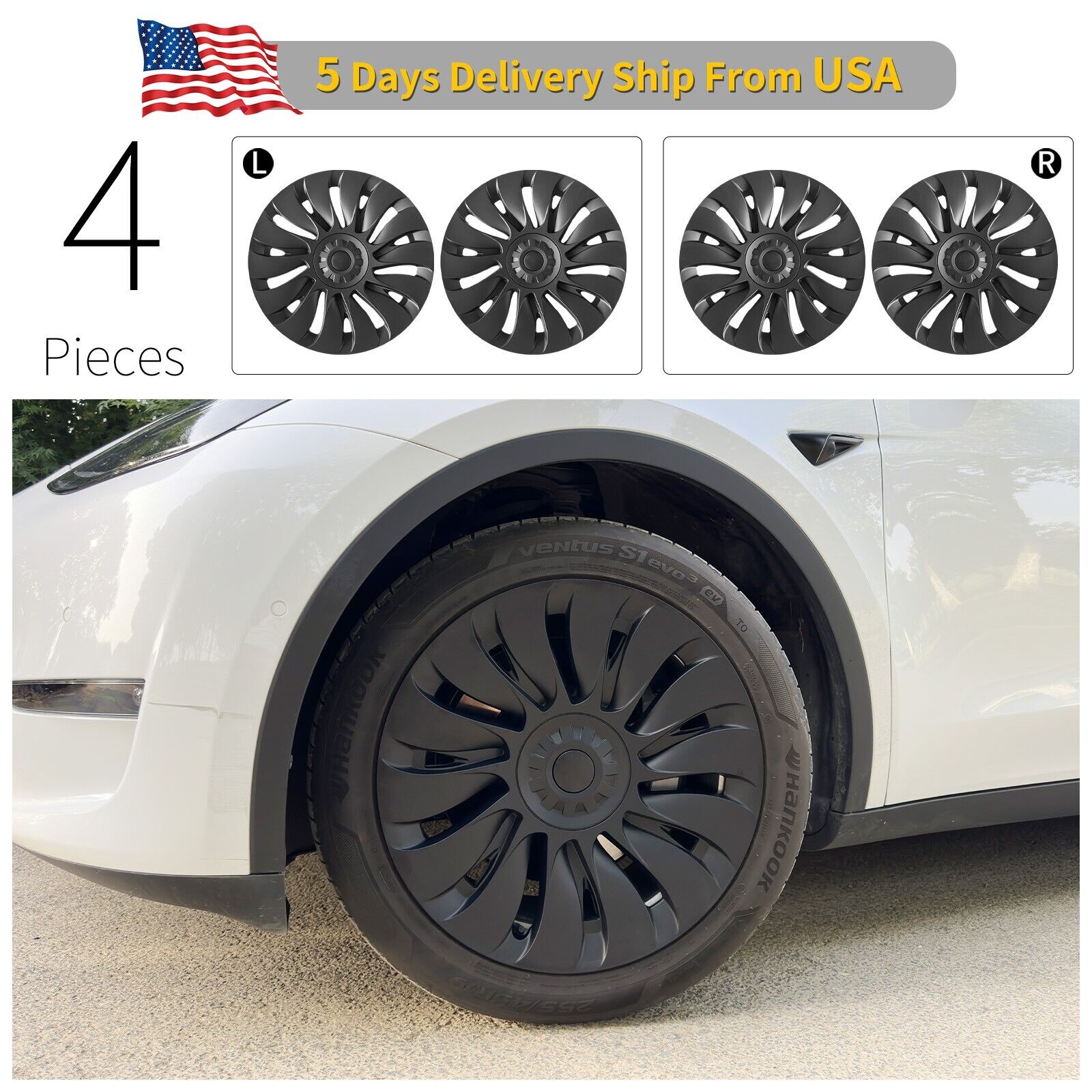 4PCS Hubcaps For Tesla Model Y Wheel Cover Full Rim 19 inch Storm Hubcaps Cover