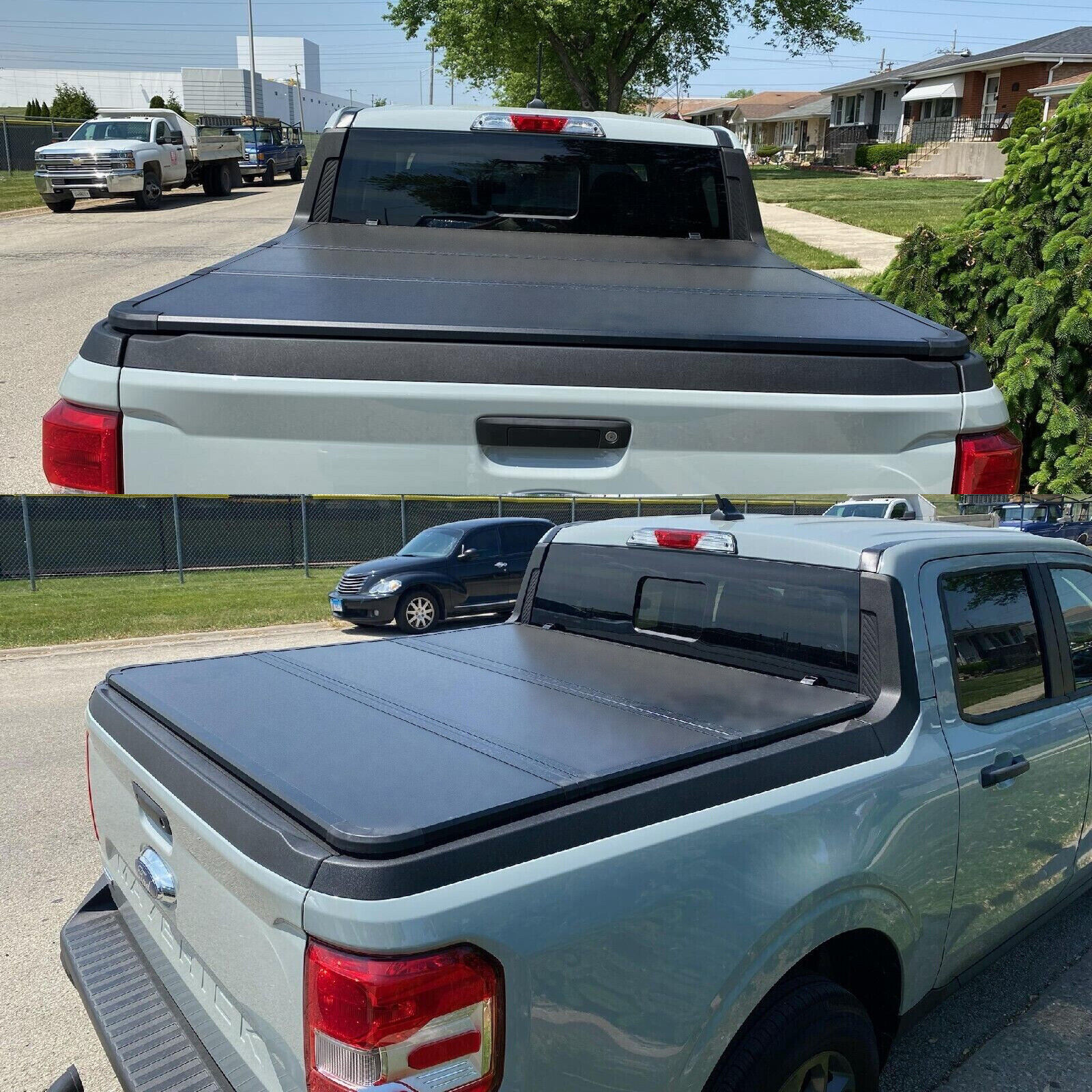 4.6FT For 2022-2023 Ford Maverick Hard Tri-Fold Tonneau Cover Truck Bed W/Lights
