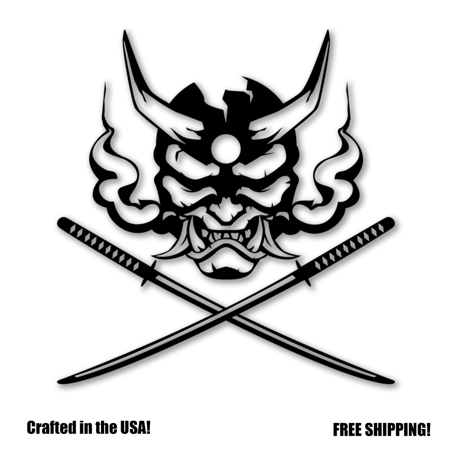 Oni Samurai Demon Mask With Crossed Swords Vinyl Decal Sticker