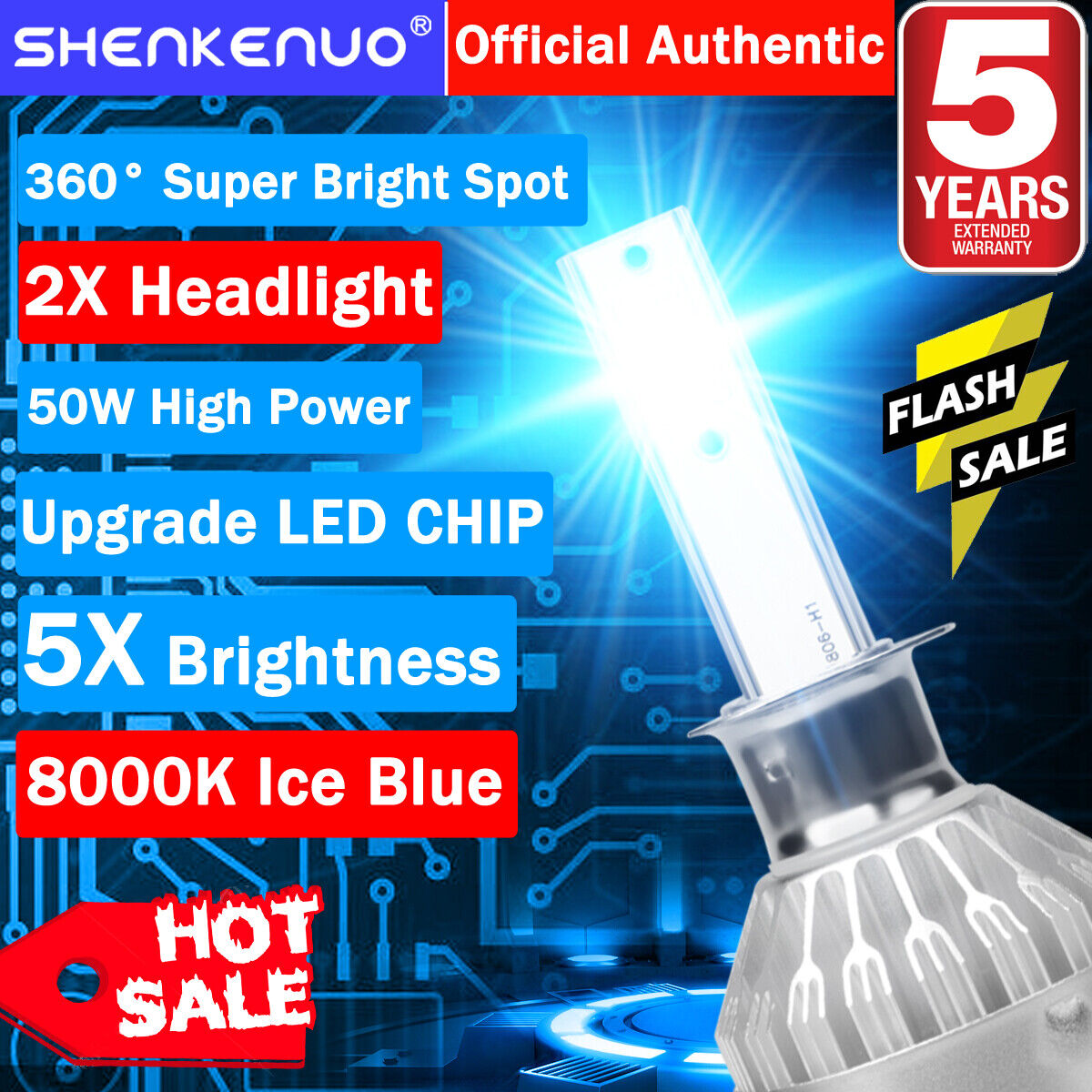 Ice Blue H1 LED Headlight Bulb High/Low Beam 110W C6 For YAMAHA YZF-R1 2004-2005