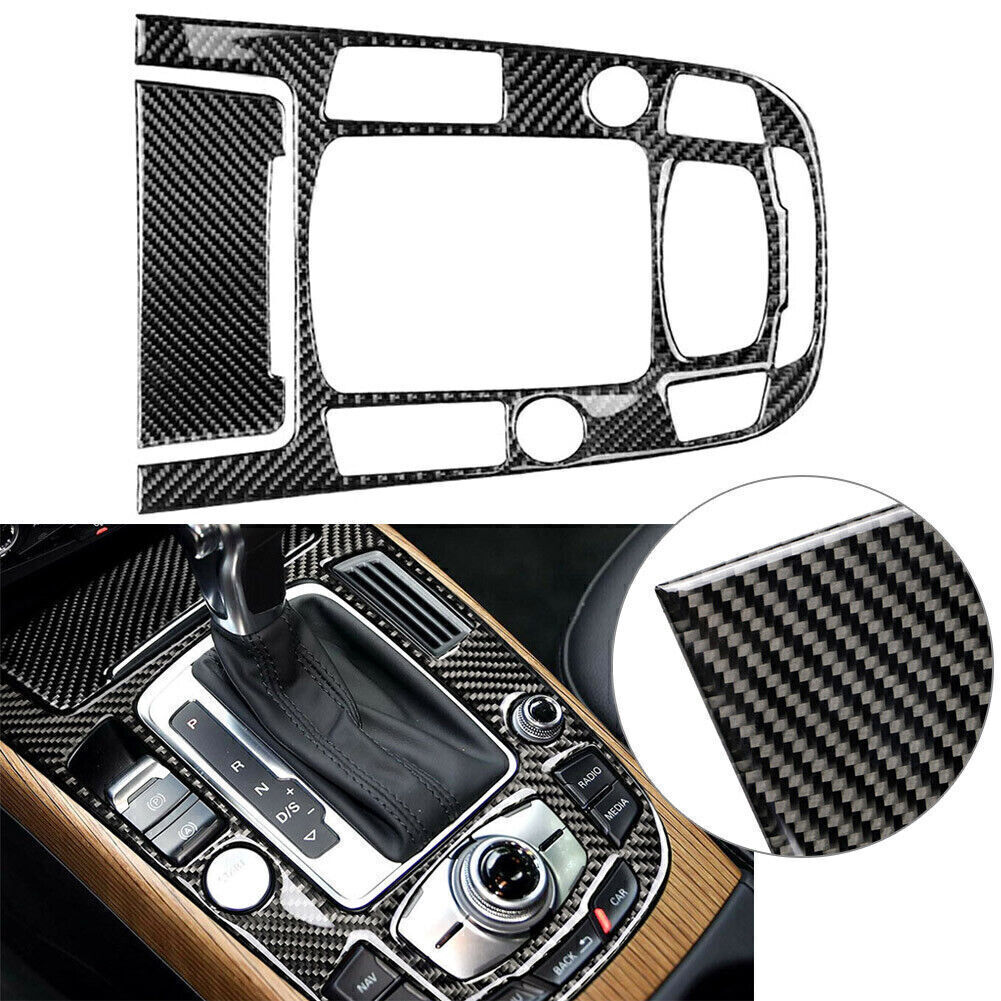2Pcs Gear Shift Box Panel Cover Trim For Audi A4 A5 Q5 Carbon Fiber Auto Car