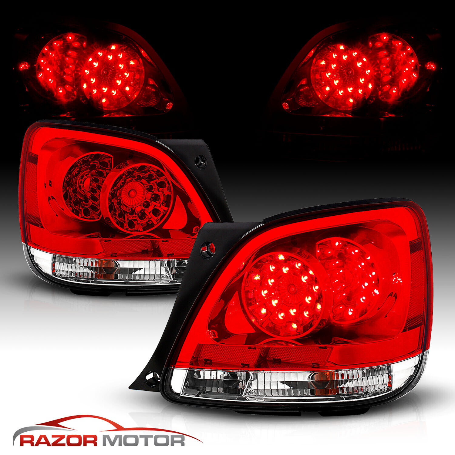 For 1998-2005 Lexus GS300/GS400/GS430 Red Clear LED Rear Brake Tail Lights Set