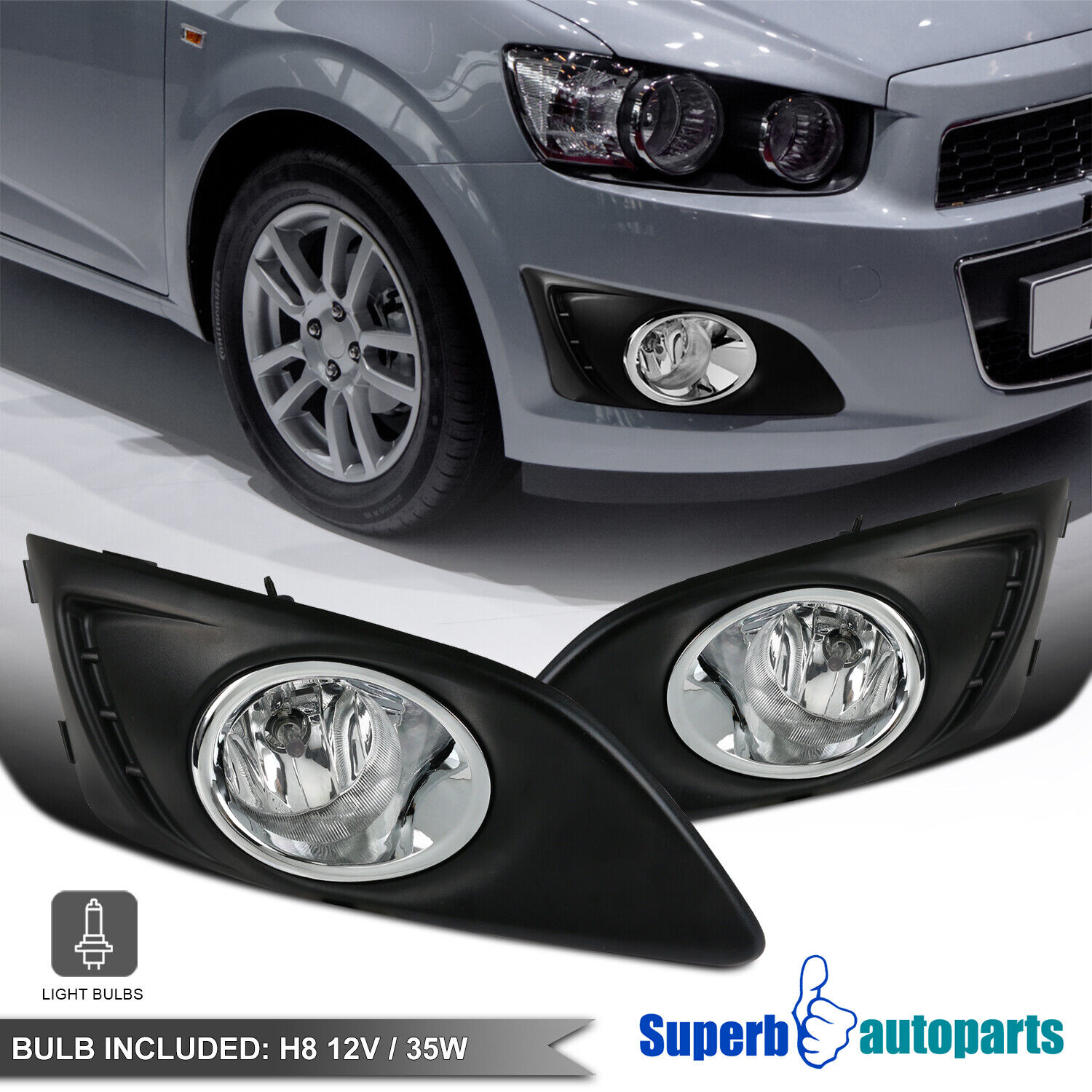 Fits 2012-2016 Chevy Sonic Bumper Lamp Driving Fog Lights Replacement w/Bezel