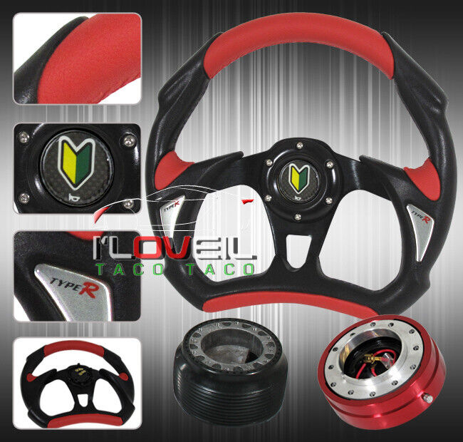 Accord Integra Prelude 320mm Bk/Rd Steering Wheel+Red Thin Quick Release+Hub Kit