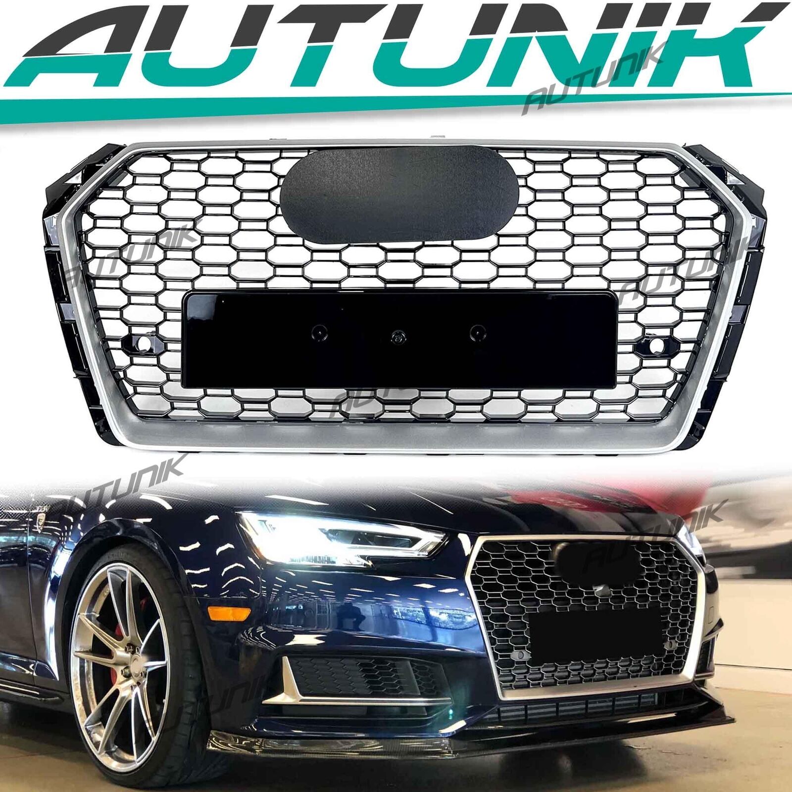 Chrome Front Bumper Grill Honeycomb for Audi A4 S4 B9 2017 2018 2019