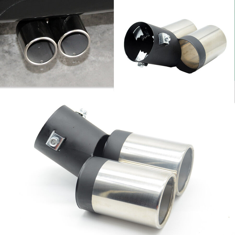 Dual Pipe Trim Decorative Tip Car Round Exhaust Muffler Stainless Steel Tail