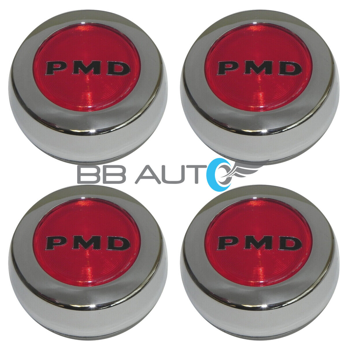 Set of 4 67-72 Pontiac Red PMD Rally Wheel II Center Caps Firebird Trans Am GTO