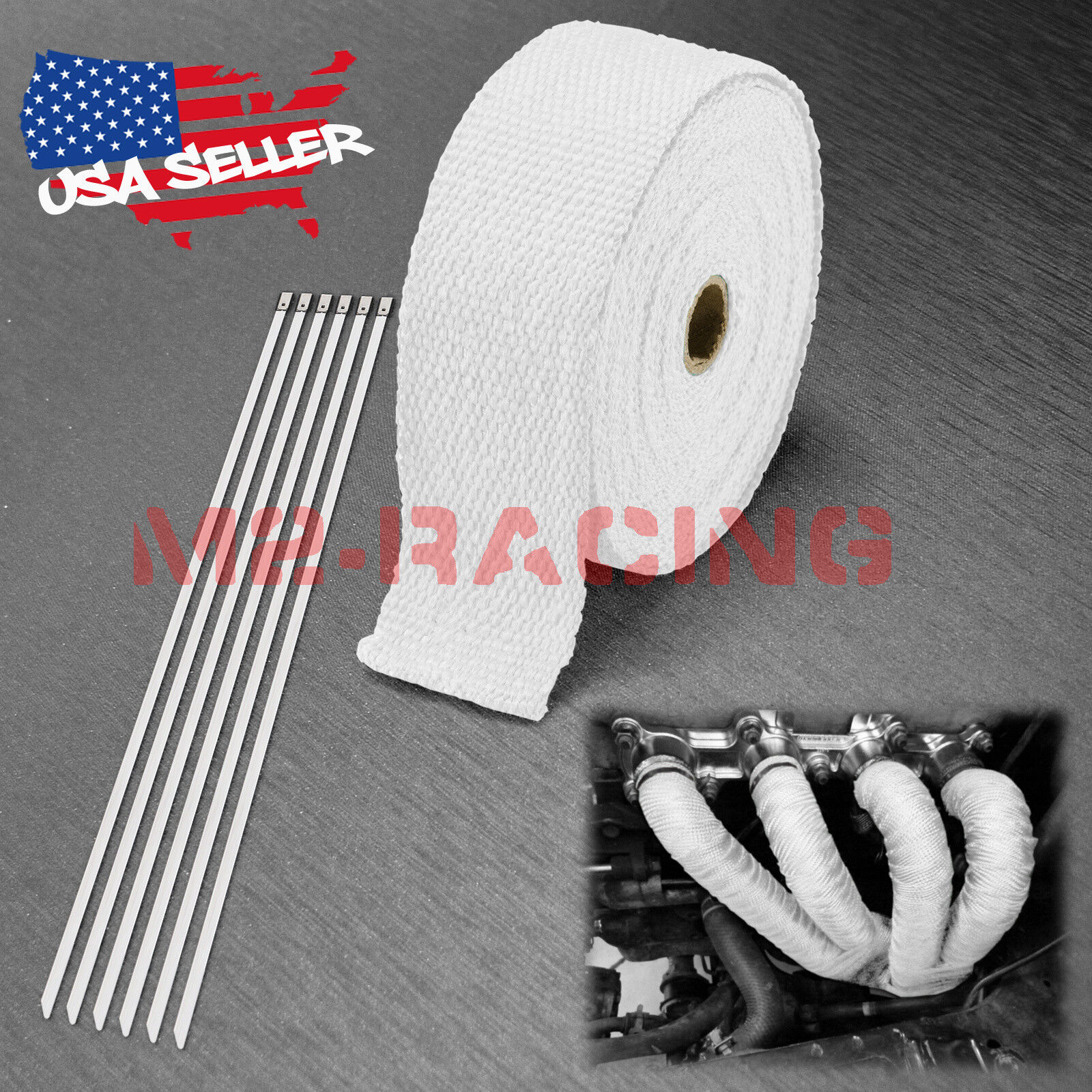 White Exhaust Pipe Insulation Thermal Heat Wrap 2