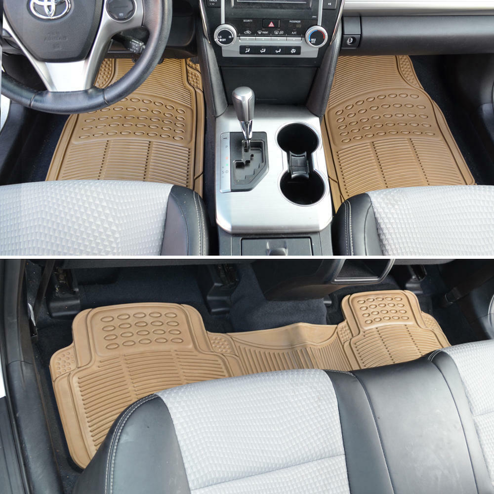 Car Floor Mats for All Weather Semi Custom Fit Heavy Duty Trimmable Beige 3PC