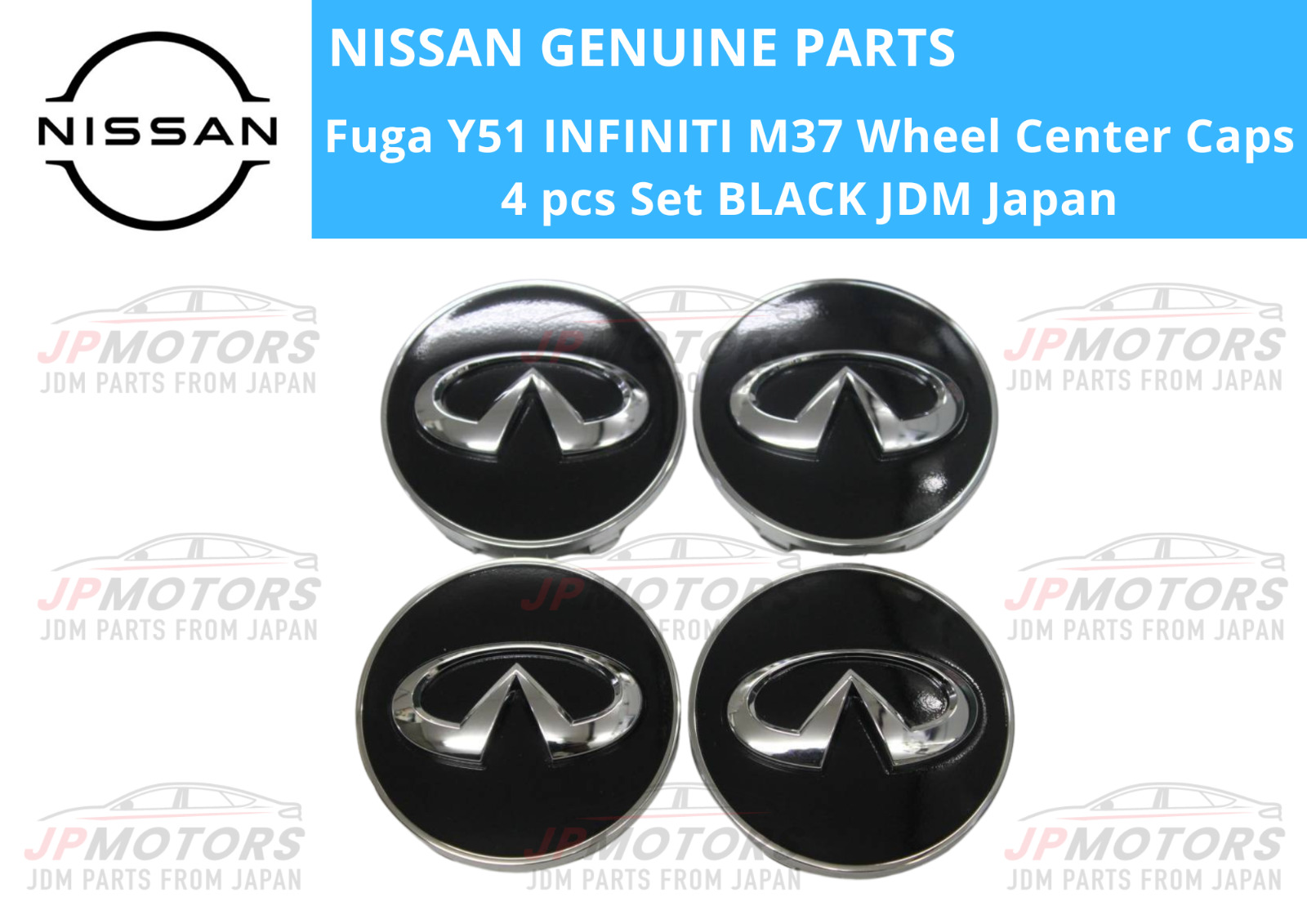 Genuine NISSAN Fuga Y51 INFINITI M37 Wheel Center Caps 4 pcs Set BLACK JDM Japan