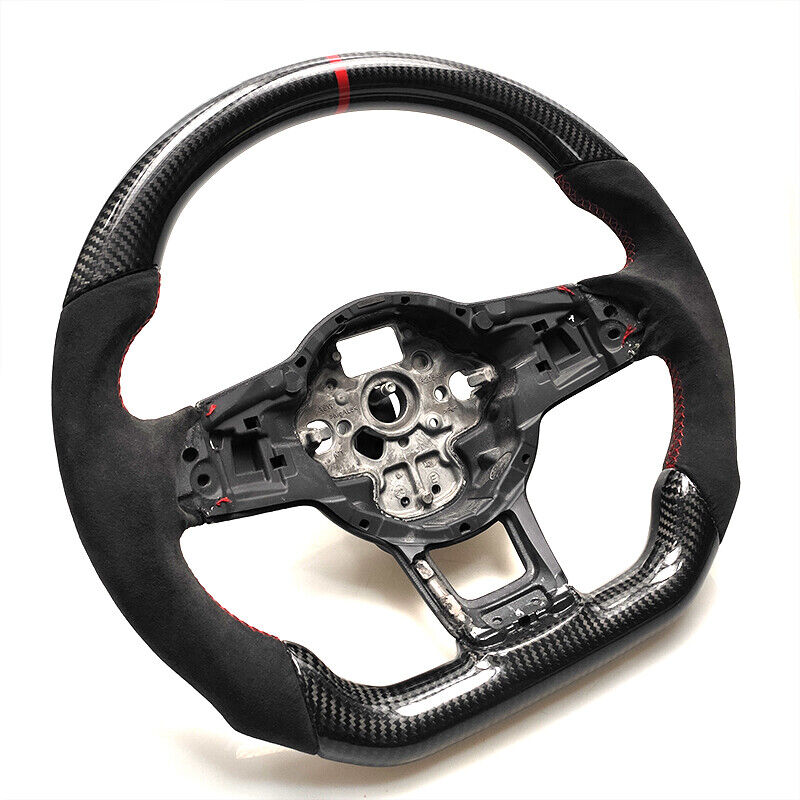 REAL CARBON FIBER Steering Wheel FOR volkswagen GOLF MK7 GTI RED STRIPE w/suede