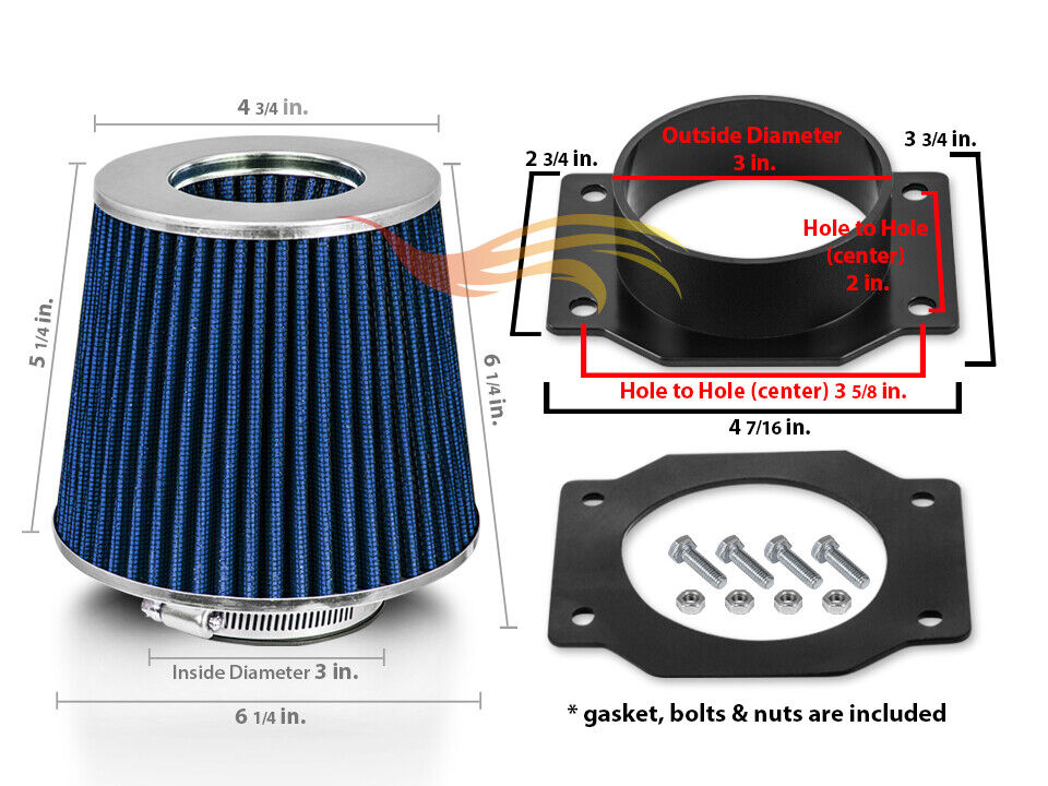 Air Intake MAF Adapter + BLUE Filter For 87-99 Nissan Maxima 300ZX 3.0L