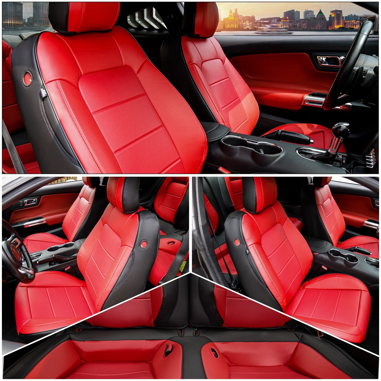 Red Rain Red and Black Mustang Seat Covers Customized Ford Mustang 10Pcs