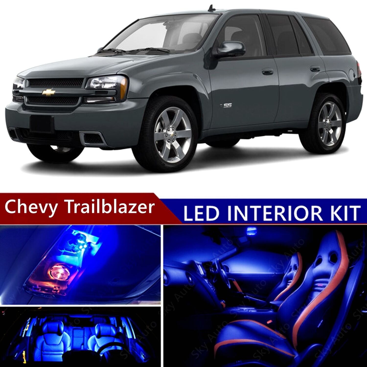 14pcs LED Blue Light Interior Package Kit for Chevy Trailblazer 2002-2009