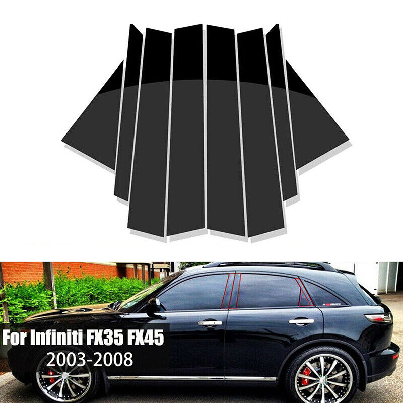 8pcs Black Window Pillar Post Door Trim Cover For Infiniti FX35 FX45 2003-2008
