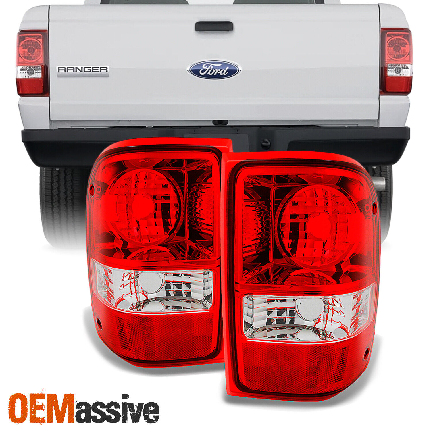 Fit 01-11 Ford Ranger Pickup Red Clear Tail Light Rear Brake Lamps Replacement