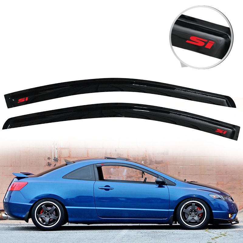 Fit 06-11 Honda Civic 2DR Coupe Side Window Visor Deflector Vent Guard W/ Red SI