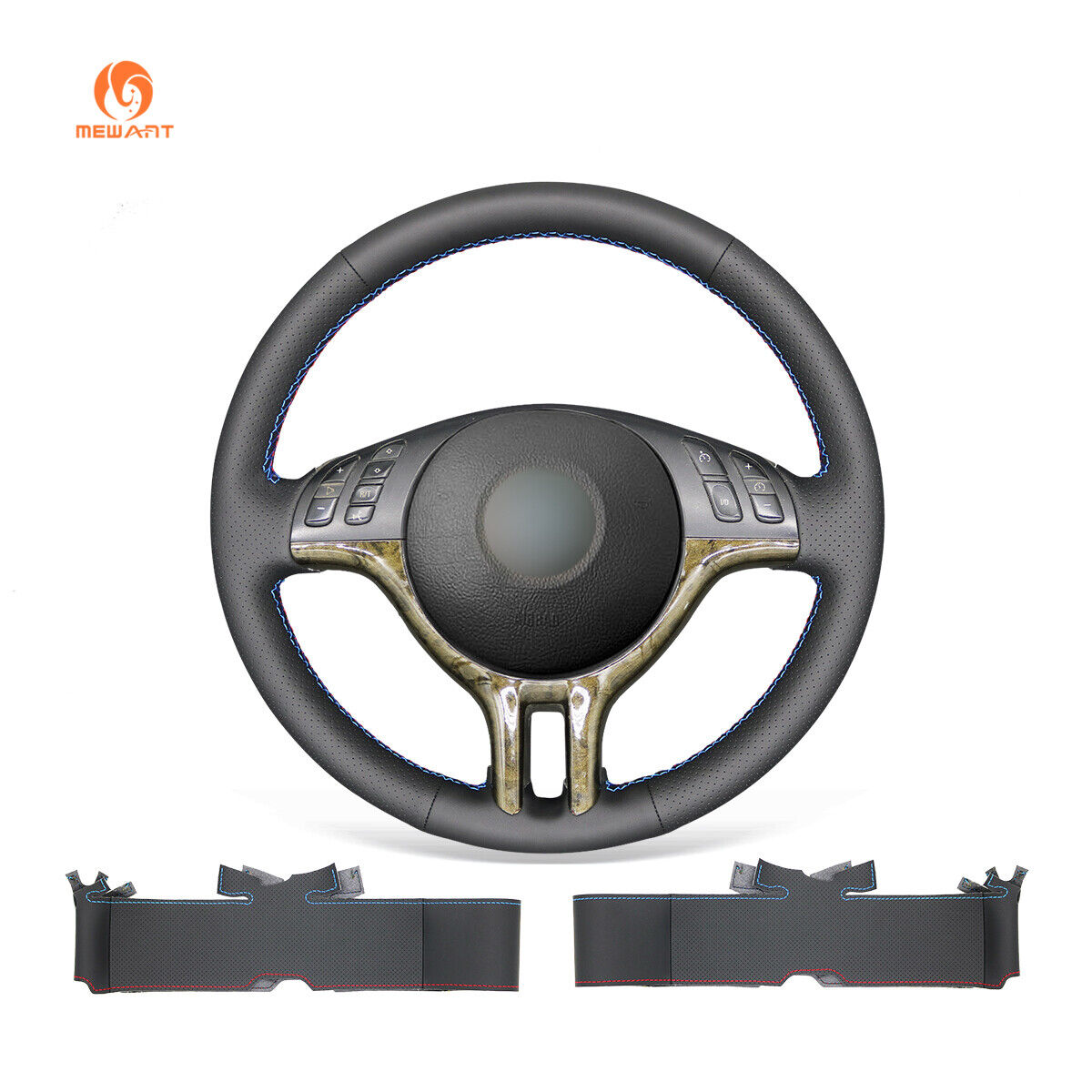 DIY PU Leather Steering Wheel Cover Wrap for 3 Series 325i 330i E46 E46/5 X5 E53