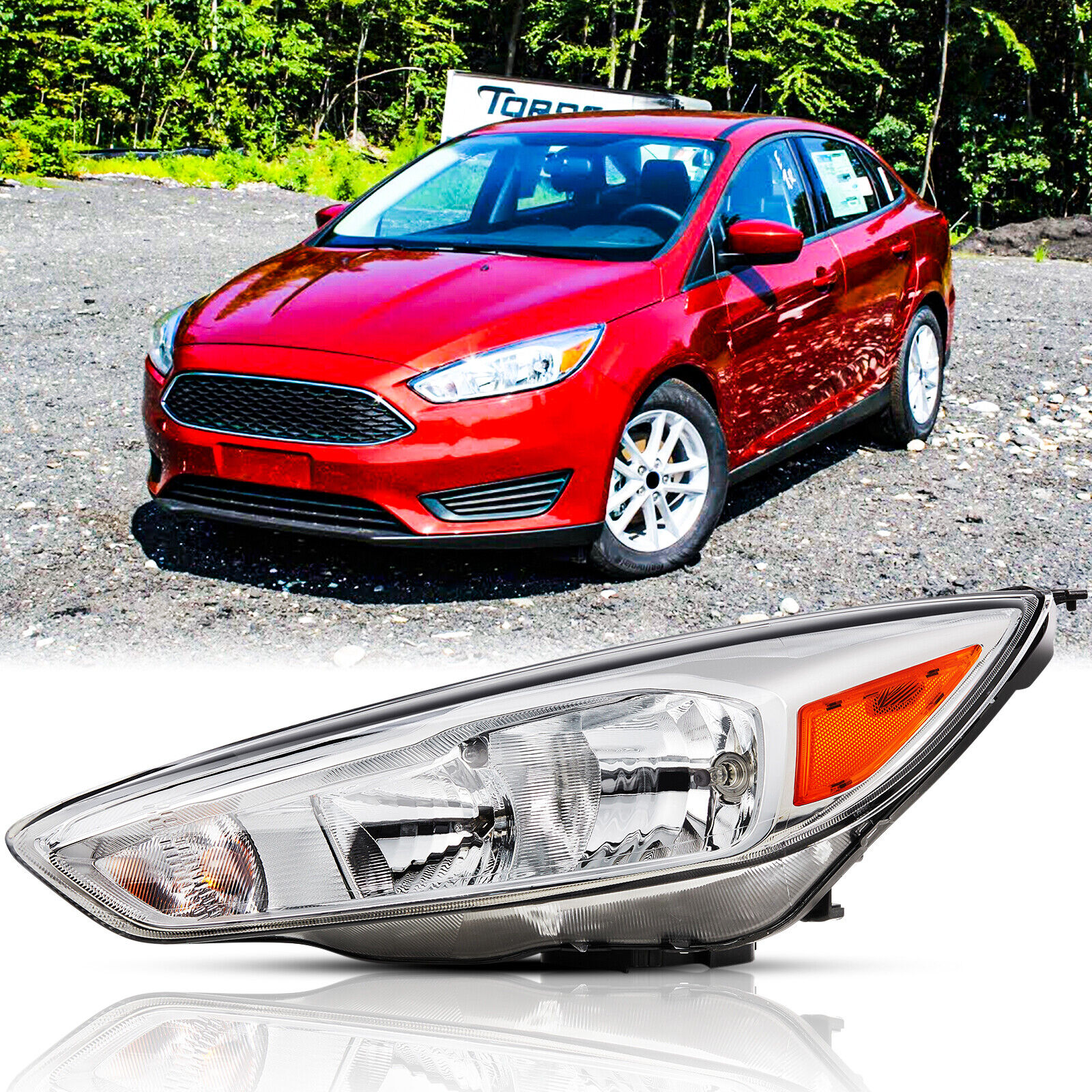 For 2015-2018 Ford Focus Chrome Headlights Assembly Driver Side W/O DRL W/Bulbs
