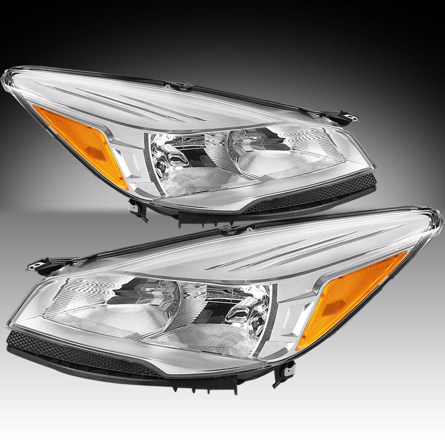 [Halogen Type] For 2013 2014 2015 2016 Ford Escape Chrome Headlights Headlamps