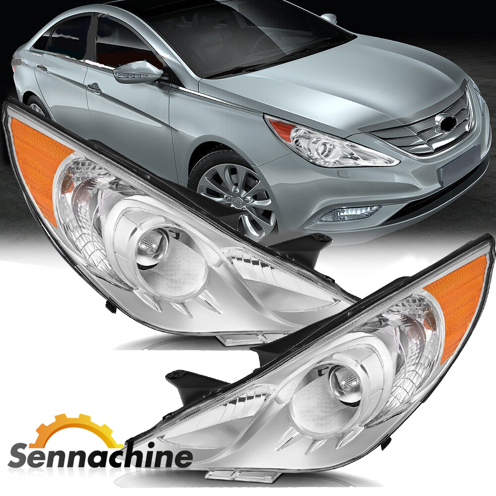 For 2011 2012 2013 2014 Hyundai Sonata New Projector Headlights Chrome Housing