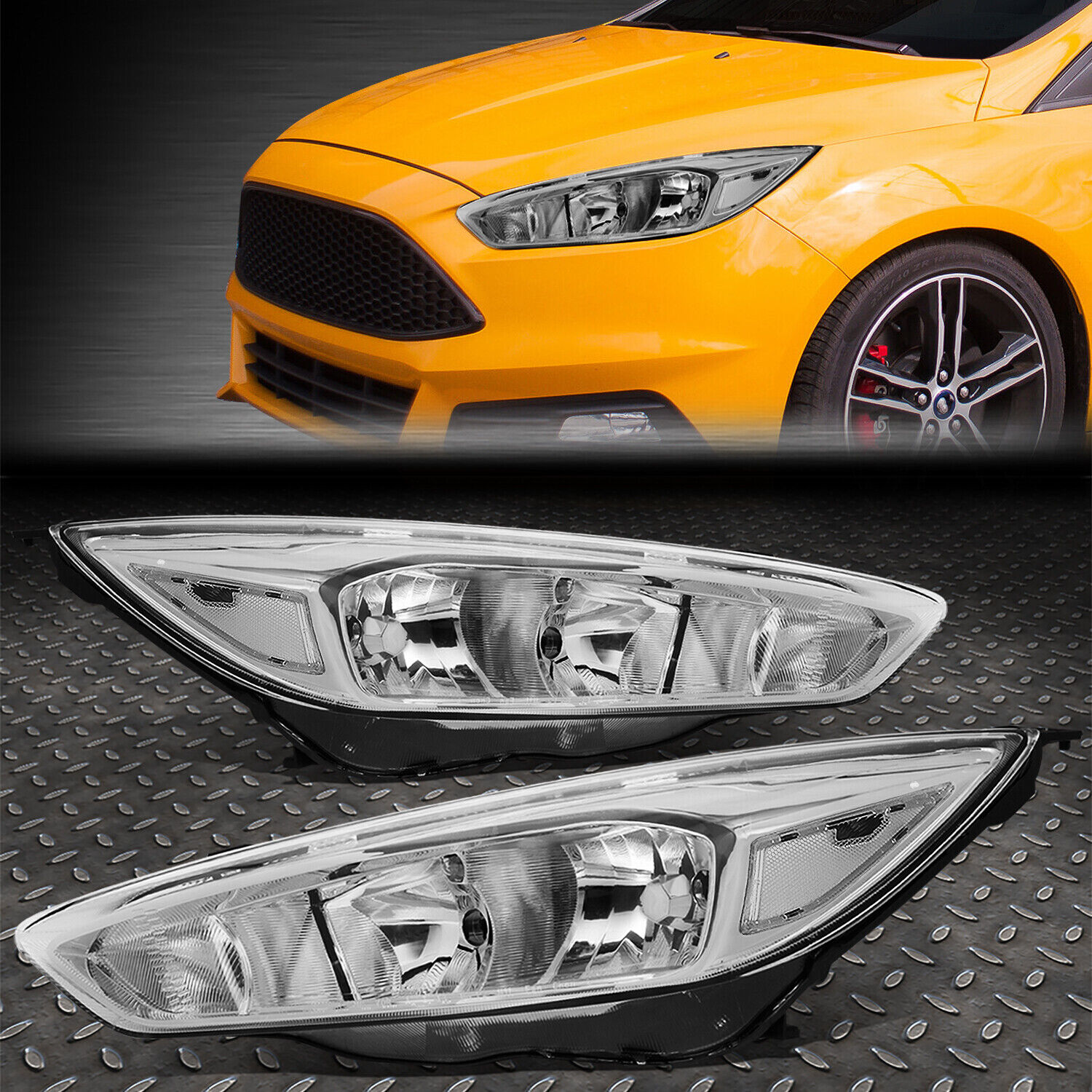 FOR 15-18 FORD FOCUS OE STYLE CHROME HOUSING CLEAR CORNER HEADLIGHT HEAD LAMPS