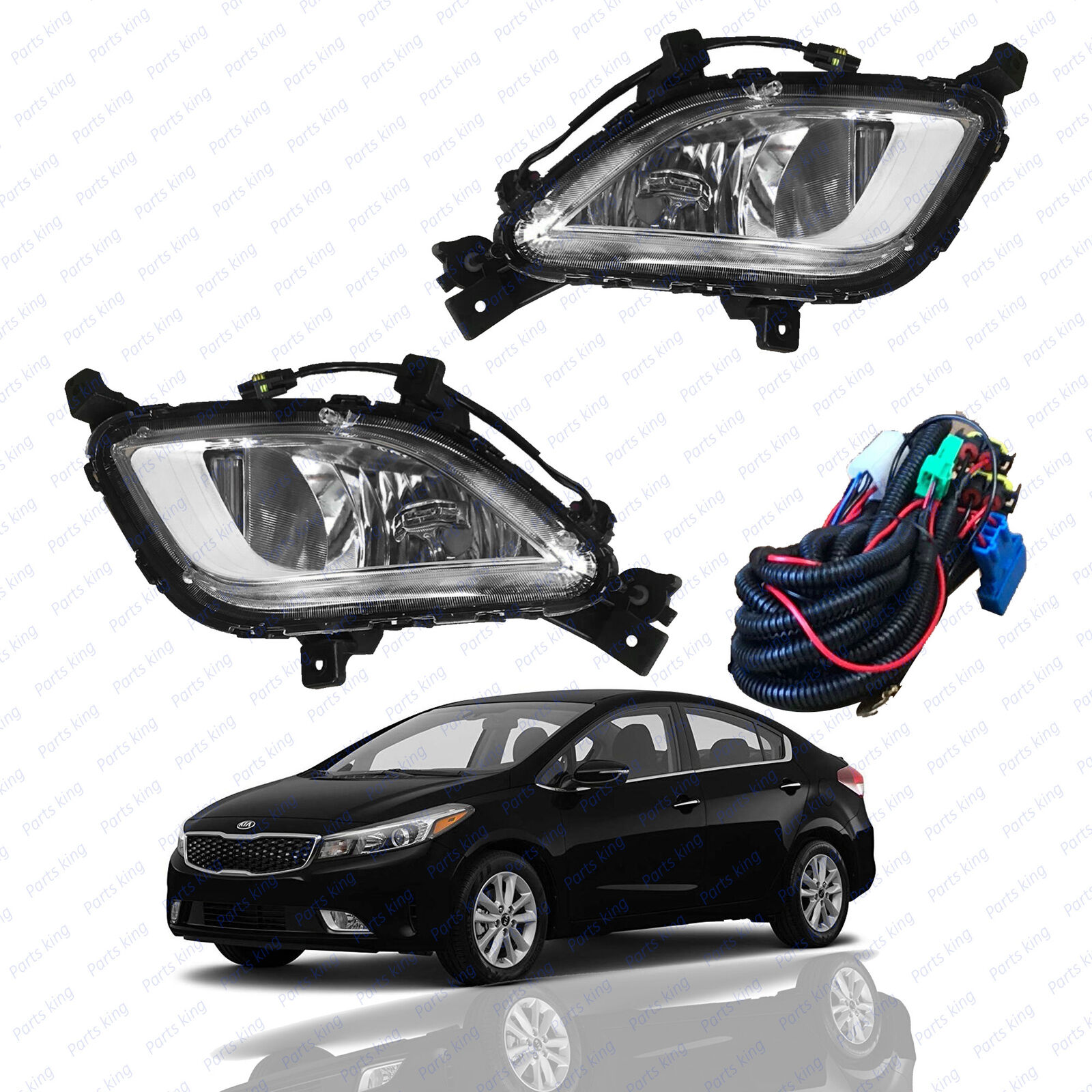 For 2017 2018 Kia Forte Front Fog Lights Lamps 2pcs Set w/ Cable Left Right Pair