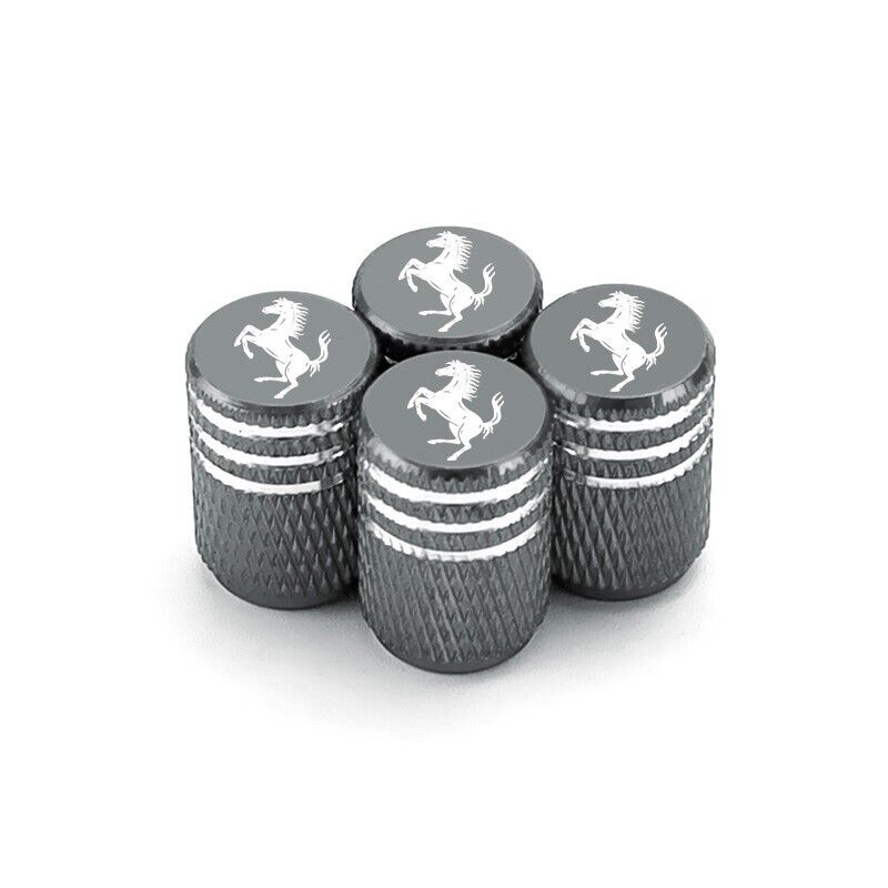 Ferrari Silver Grey Laser Engraved Tire Valve Caps Total 5 Caps 