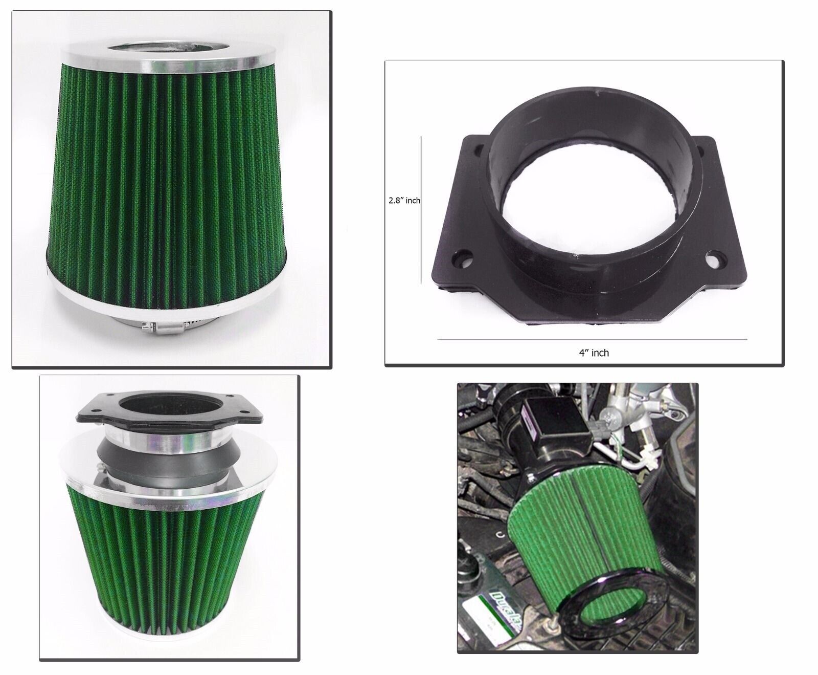 Green Cold Air Intake Filter + MAF Adapter For 1990-1996 Nissan 300ZX 3.0L V6