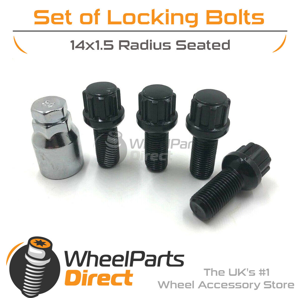 Black Locking Wheel Bolts 14x1.5 Nuts Radius 28mm For VW Golf R32 [Mk5] 05-10