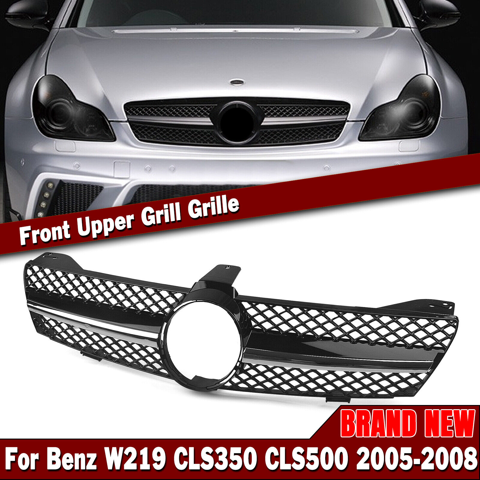Black Front Vent Grille Grill For Mercedes Benz W219 CLS350 CLS500 2005-2008 AMG