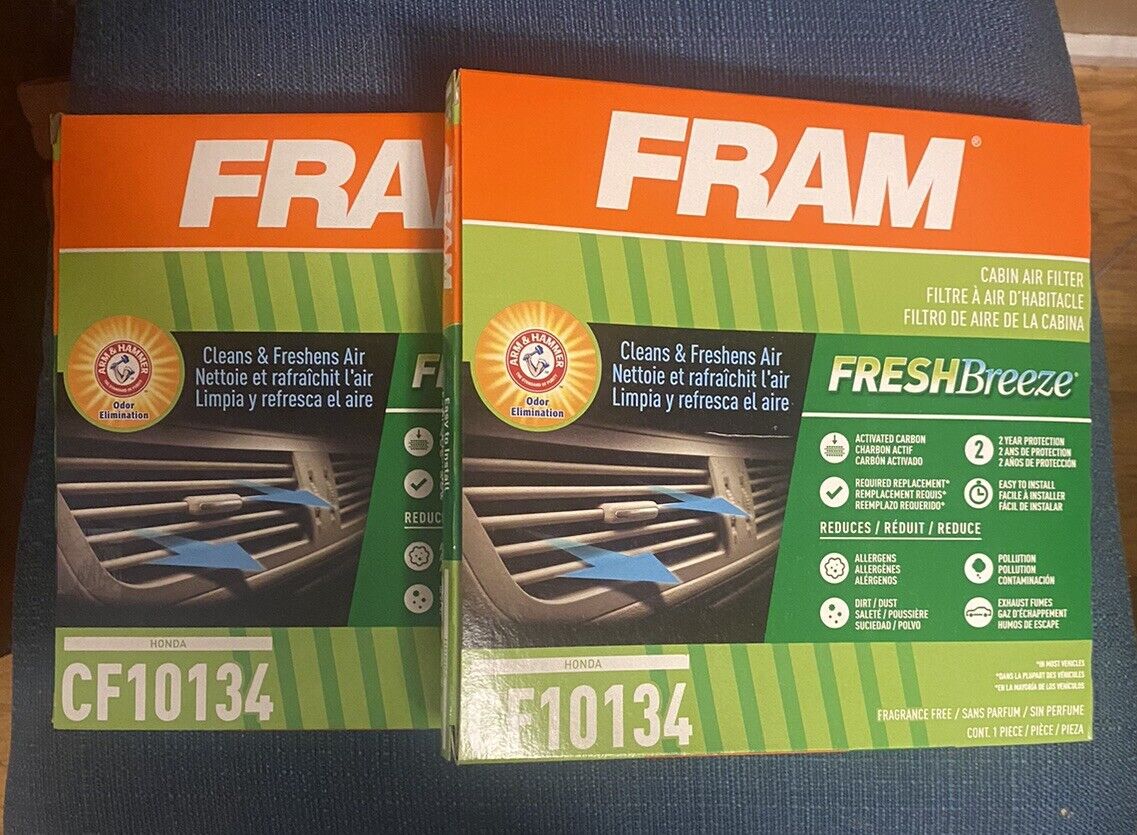 2 FRAM Fresh Breeze Cabin Air Filter with Arm & Hammer Baking Soda CF10134 Honda
